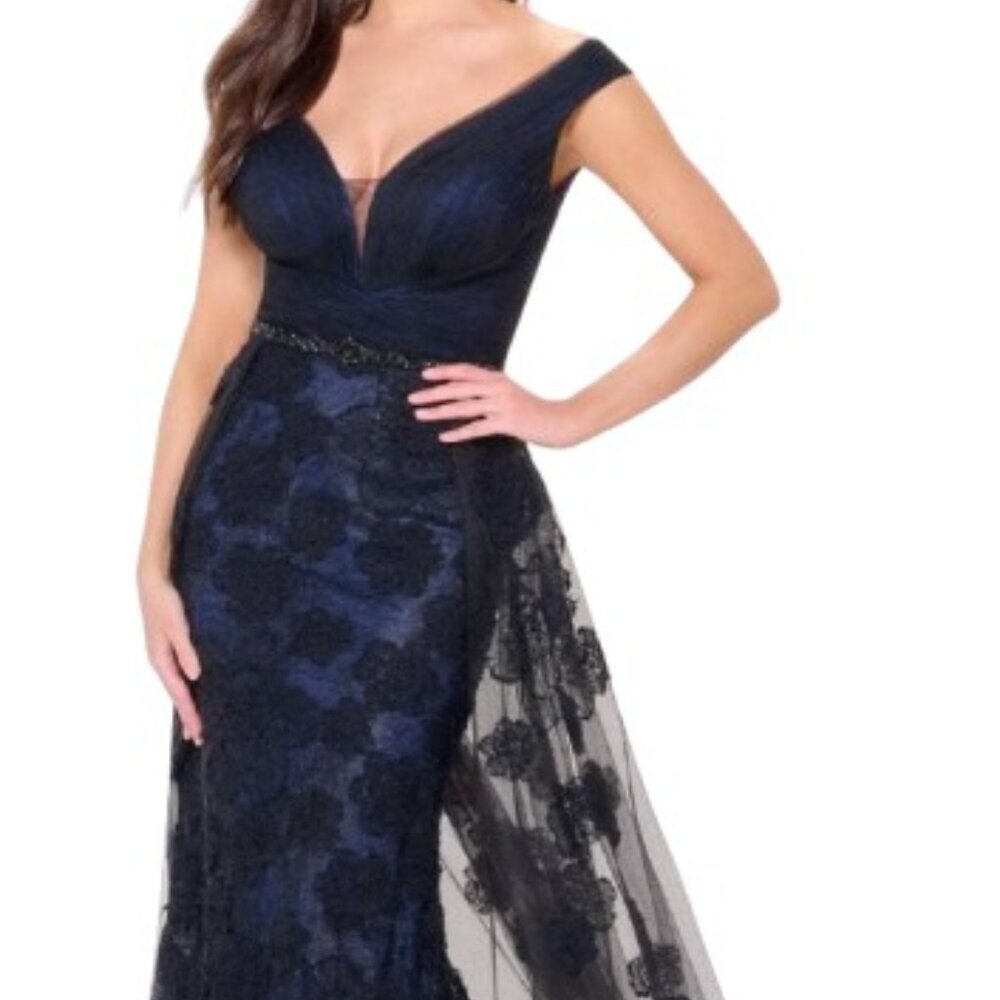 SALE NWT Montage by Mon Cheri M909 Crepe Prom Dress Black/Navy Blue Size 6